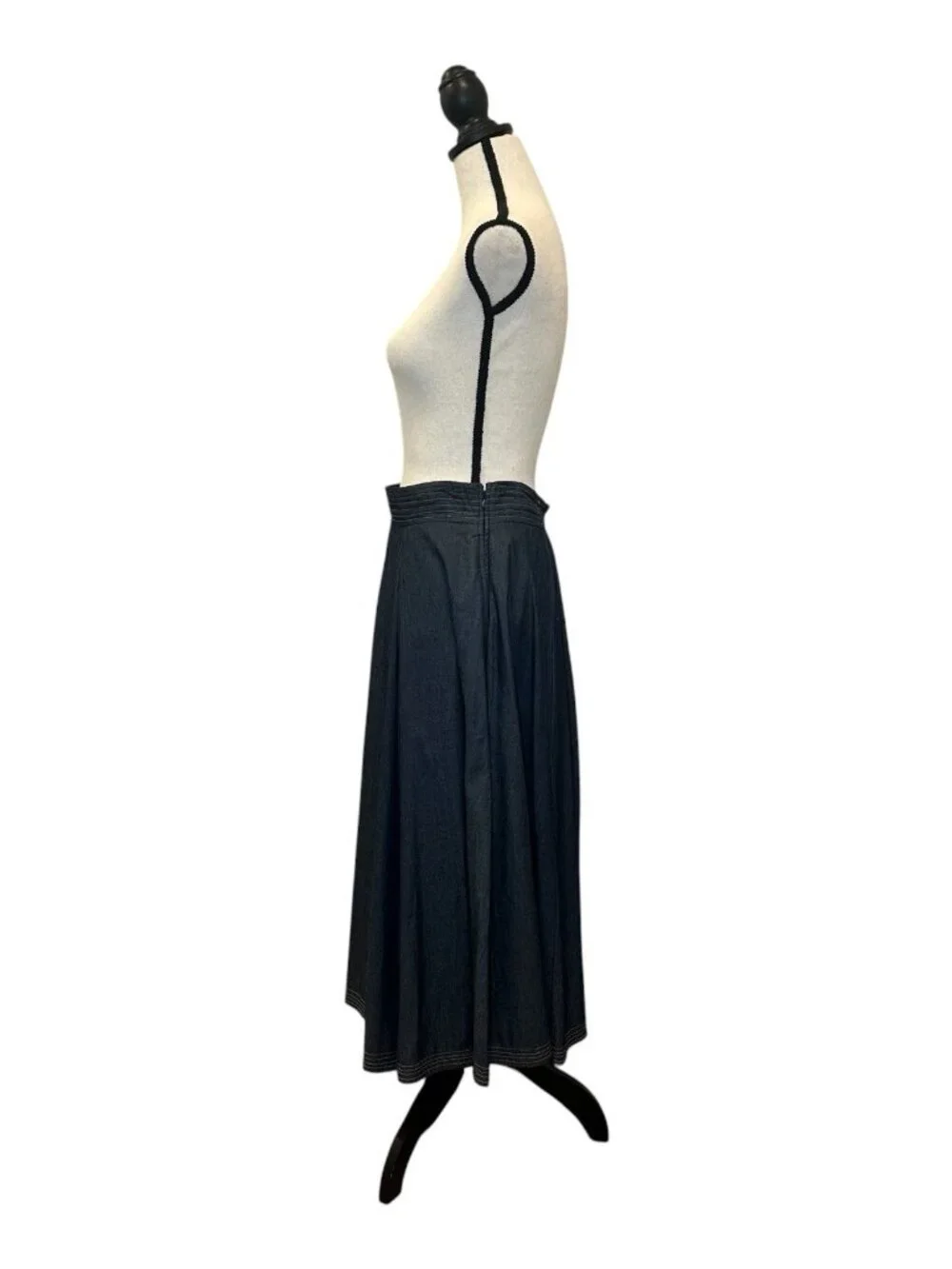 eShakti Skirt Women’s Size 12 Blue Denim Pleated A-Line Ankle Maxi Pockets